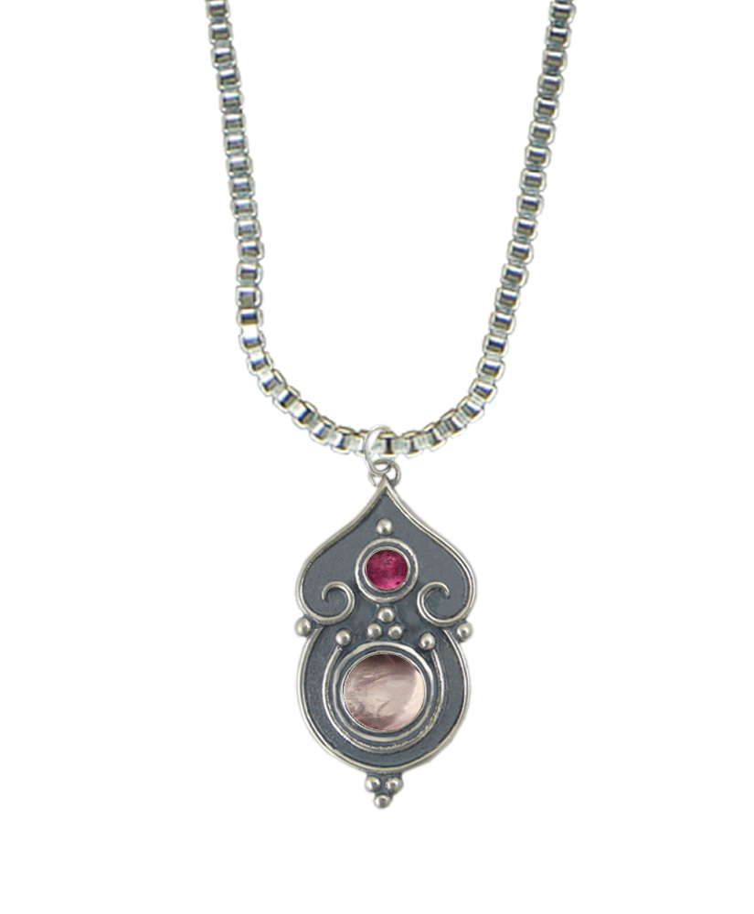 Sterling Silver Necklace Rose Quartz And Pink Tourmaline